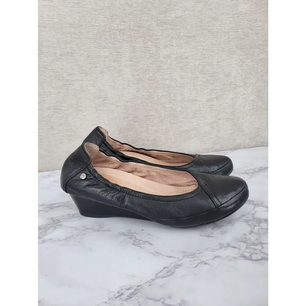 Nurture Black Leather Women's Low Wedge Ballet Flats